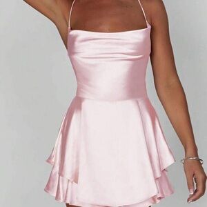 Chic Strapless Pink Dress romper in cream